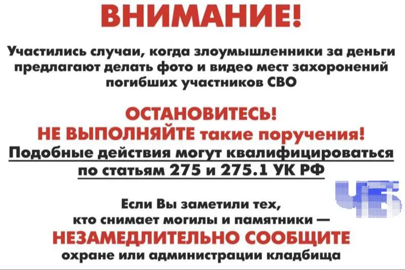 По версии силовых органов, 25‑летняя жительница Уфы фотографировала захоронения в Магнитогорске, Челябинске, Ярославле, Иванове, Казани и Екатеринбурге; после задержания в Екатеринбурге объявили о мерах по ограничению съёмки на кладбищах.
