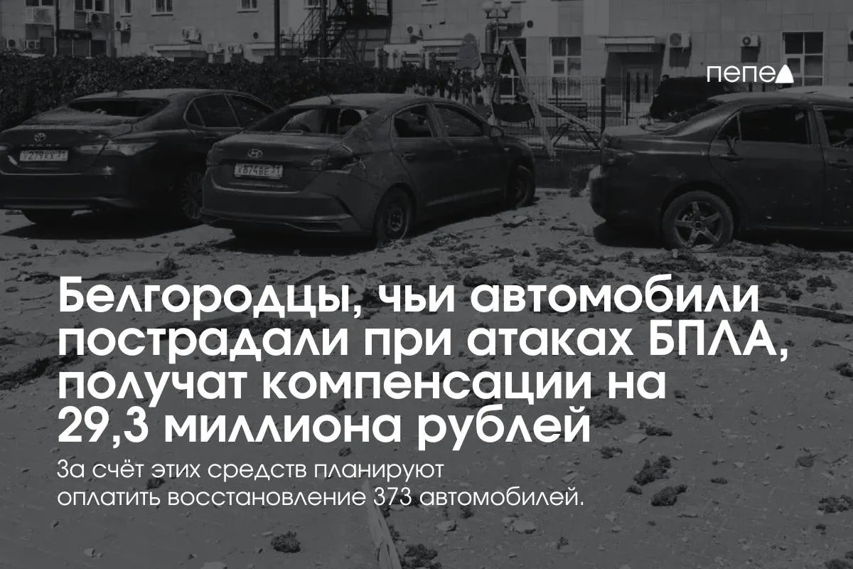 Власти Белгородской области направят 29,3 млн рублей 373 владельцам машин, пострадавших при обстрелах и атаках беспилотников. Средняя выплата — около 78,5 тыс. рублей; частичные выплаты начались 13 июля, полный запуск выплат объявлен 22 июля.