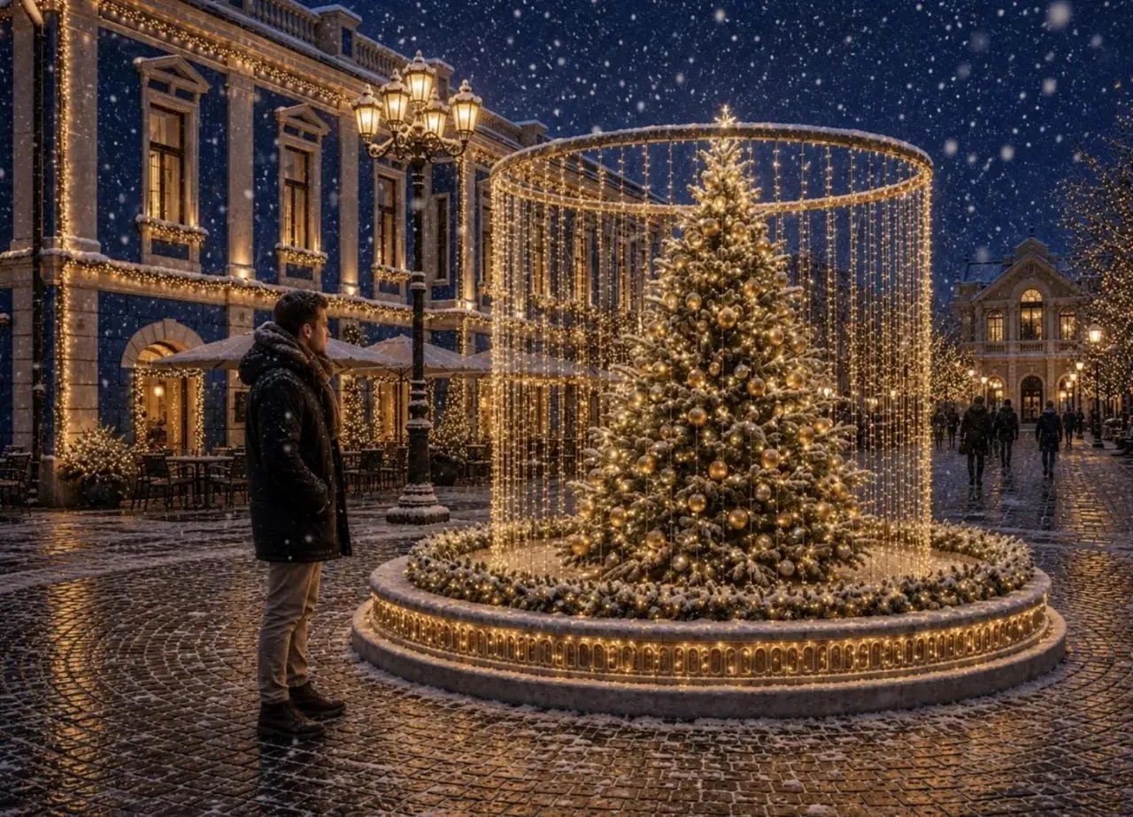 В Ярославле презентована идея оформления чаши фонтана у Кирова: в центре — ёлка, над ней — гирлянда из огней; композиции будут меняться по сезонам.